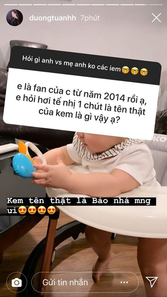 Tú Anh thoải mái chia sẻ tên con trai đầu lòng với người hâm mộ.