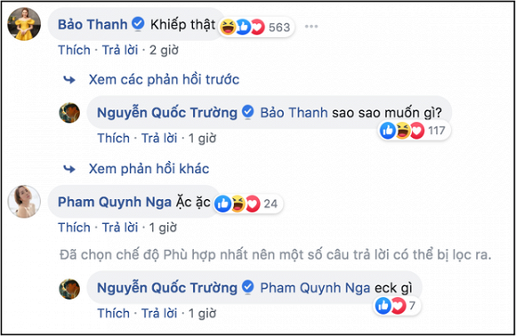 Bảo Thanh, Quỳnh Nga phản ứng trước dòng thả thính dư luận của diễn viên Quốc Trường.