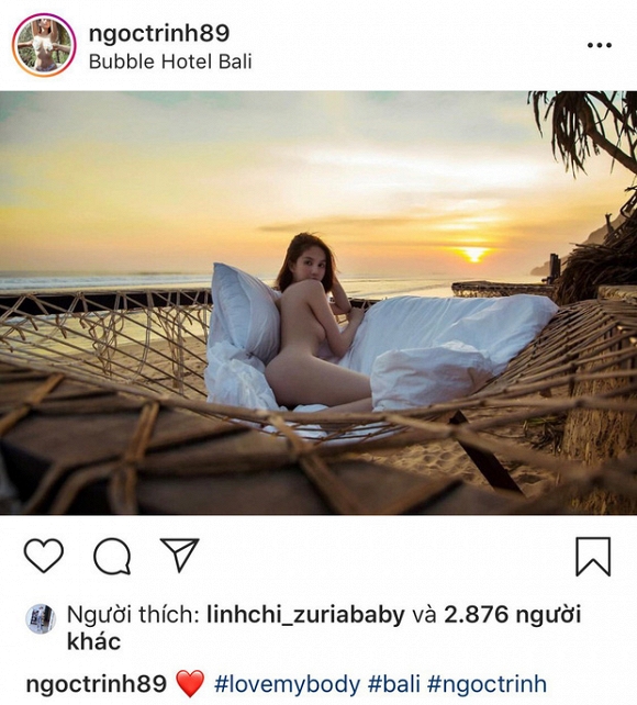 Ngọc Trinh lại tiếp tục khẳng định sự táo bạo của mình bằng bức ảnh nude 100% chụp tại Bali.