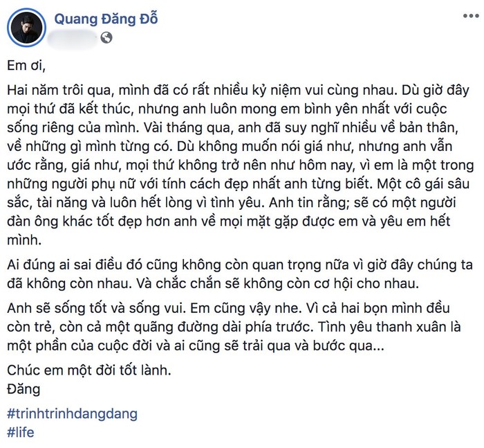 Nguyên văn chia sẻ của Quang Đăng trên trang cá nhân.