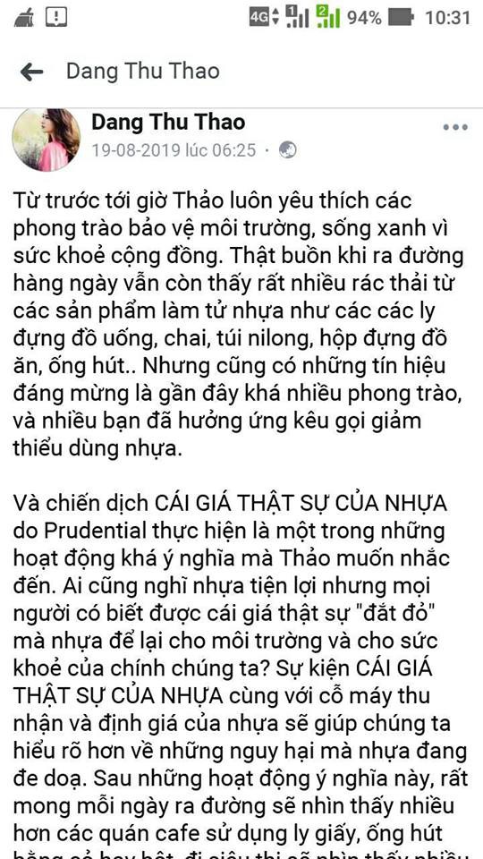 Hành động và lời nói không đồng nhất của Đặng Thu Thảo về việc khuyên hạn chế sử dụng đồ nhựa nhưng chính bản thân cô lại sử dụng đồ nhựa bị cư dân mạng lên tiếng chỉ trích.