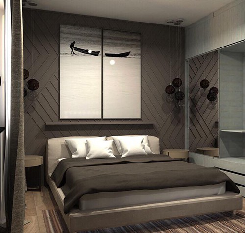 Phòng ngủ sử dụng gam màu trầm.