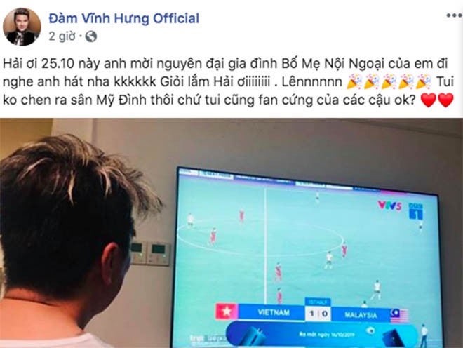 Đàm Vĩnh Hưng làm điều đặc biệt cho gia đình Quang Hải sau khi tuyển Việt Nam chiến thắng Malaysia.    