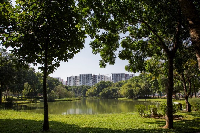 Mảng không gian xanh mát của khu đô thị Celadon City – nơi được ví là “lá phổi xanh” của thành phố.