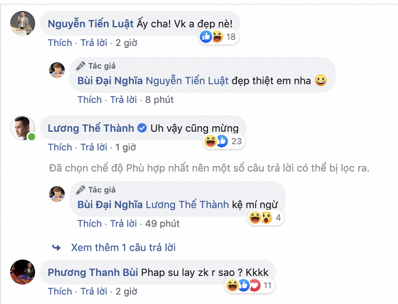 Dưới phần bình luận, những người em thân thiết của Đại Nghĩa cũng đã để lại bình luận trêu ghẹo nam MC.