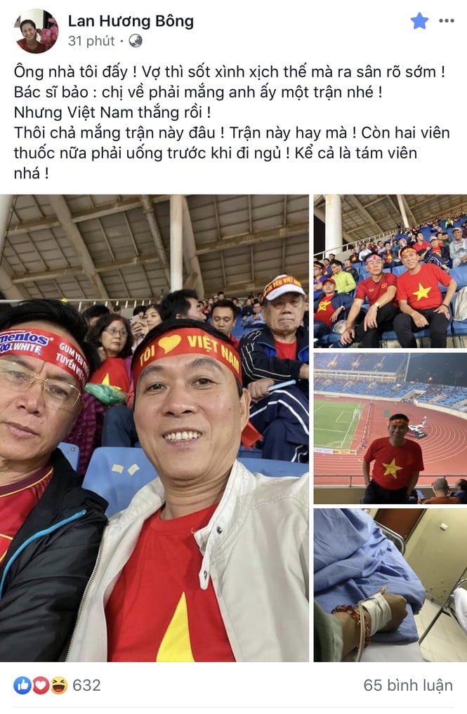 Những hình ảnh NSƯT Đỗ Kỷ trên sân Mỹ Đình được NSND Lan Hương chia sẻ.