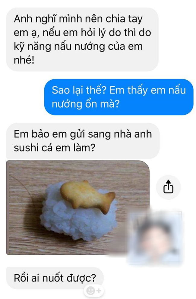 Chàng trai nhắn tin chia tay bạn gái ngay sau khi nhận được món sushi cá.