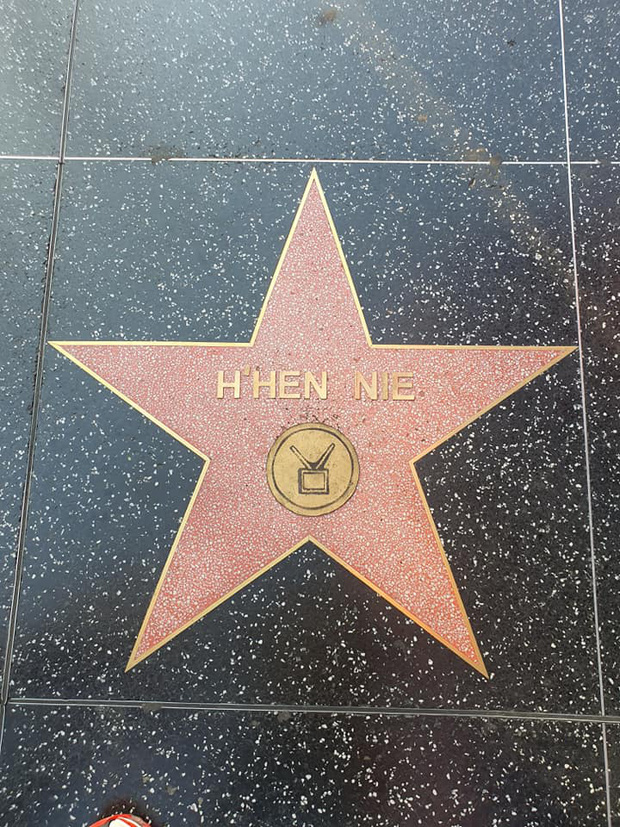 Trên các trang mạng xã hội, hình ảnh tên H'Hen Niê được khắc trên một ngôi sao ở Đại lộ Danh vọng (Hollywood Walk of Fame) - con đường danh giá bậc nhất của Hollywood đã khiến dư luận không ngừng xôn xao. Không riêng gì người hâm mộ, đến ngay bản thân H'Hen Niê cũng không giấu được bất ngờ khi nhìn thấy hình ảnh này. Nàng Hậu bày tỏ: 
