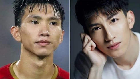 Đoàn Văn Hậu và nam diễn viên người Trung Quốc nhiều nét tương đồng trên gương mặt.