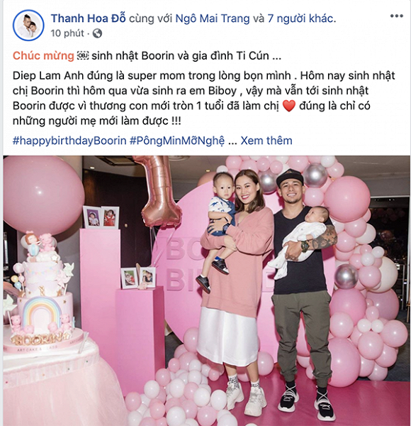 Pông Chuẩn và Đàm Thu Trang tiết lộ thông tin Diệp Lâm Anh đã sinh con trai vào ngày 1/11 nhưng vẫn xuất hiện tại tiệc sinh nhật con gái sau đó một ngày (2/11).  