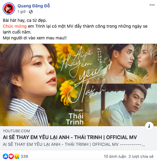 Quang Đăng ủng hộ tình cũ Thái Trinh ra mắt MV mới.
