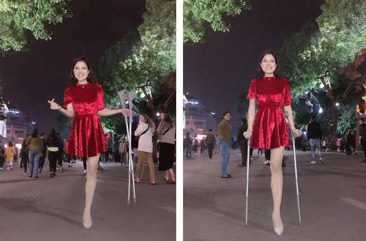 Hình ảnh cô gái 1 chân xuất hiện trên phố đi bộ Hà Nội trong những ngày đầu năm mới nhận được sự chú ý của nhiều người.