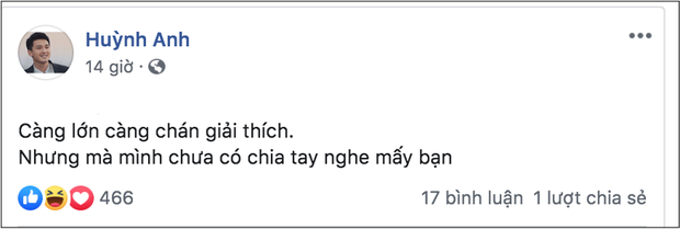 Chia sẻ của Huỳnh Anh cách đây không lâu khi rộ lên nghi vấn anh và bạn gái đã âm thầm chia tay.