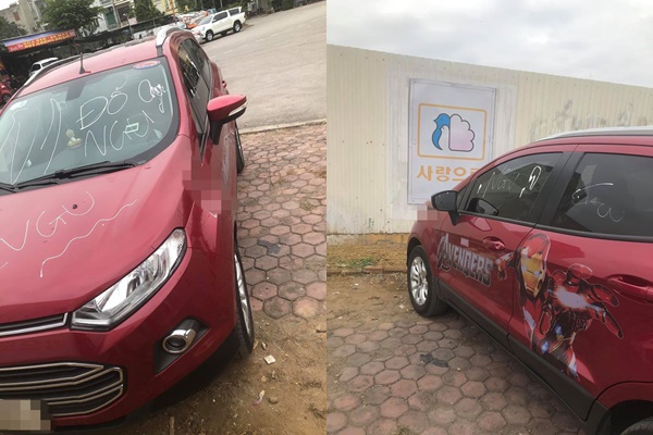Chiếc xe ô tô bị vẽ bậy khi đỗ trên vỉa hè.