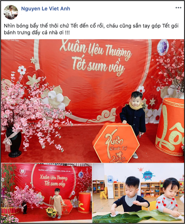 Cùng thời điểm nam diễn viên Việt Anh cũng đăng ảnh con trai tại trường, chứng minh cả hai đang ở cùng nhau.    