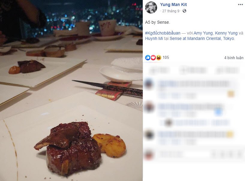 Ông xã Huỳnh Mi hạnh phúc khoe ảnh đưa vợ đi tẩm bổ tại nhà hàng cao cấp ở Nhật Bản.