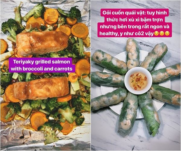 Trong bữa ăn gia đình, Tóc Tiên rất chú trọng đến dinh dưỡng. Rau xanh, thịt bò thường không thể thiếu trong thực đơn đi chợ của nữ ca sĩ.