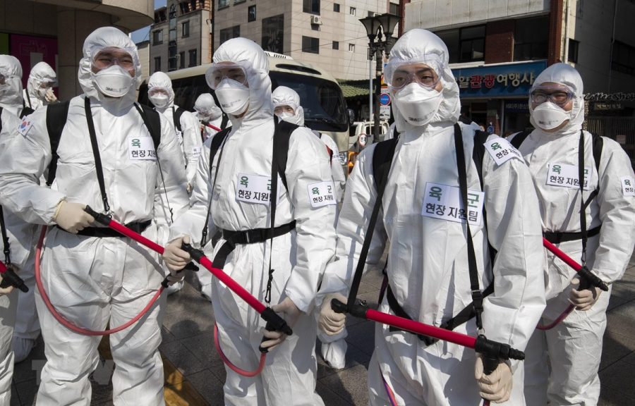 Hàn Quốc đã ghi nhận thêm 516 ca nhiễm virus corona mới. (Ảnh: THX/TTXVN)