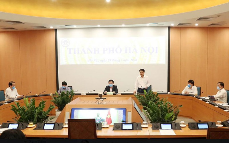 Chủ tịch UBND TP Hà Nội Nguyễn Đức Chung tại cuộc họp trực tuyến.