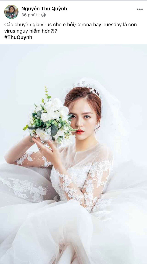 Mới đây, Thu Quỳnh gây chú ý khi đăng tải hình ảnh diện váy cưới, kèm chia sẻ khá gắt về 