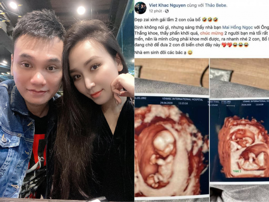 Tin vui nối tiếp tin vui, Khắc Việt vừa hào hứng chia sẻ cùng fan trên Facebook cá nhân chuyện bà xã mang thai đôi: 