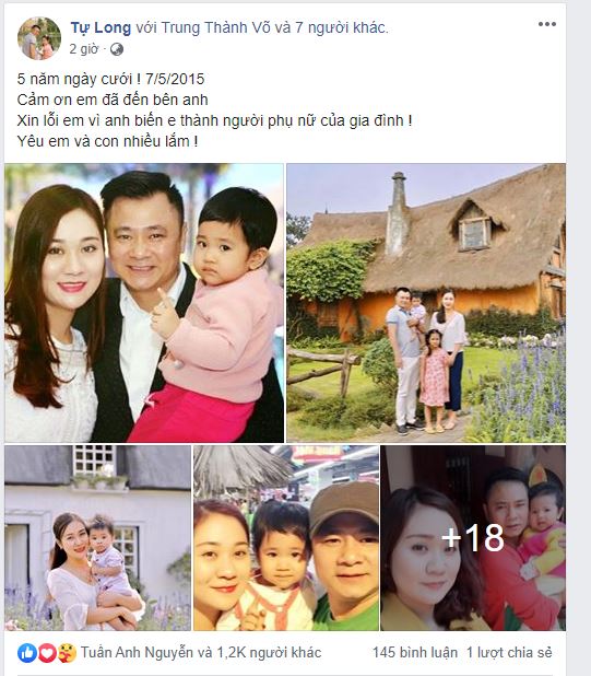 Mới đây, NSND Tự Long đăng tải những hình ảnh hạnh phúc bên bà xã Minh Nguyệt và hai con gái nhân kỷ niệm 5 năm ngày cưới. Đặc biệt, ngoài lời cảm ơn, nam danh hài còn gửi lời xin lỗi tới bà xã xinh đẹp vì lý do bất ngờ: 