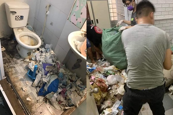 Căn phòng ngập rác thải mà cô gái trẻ để lại.