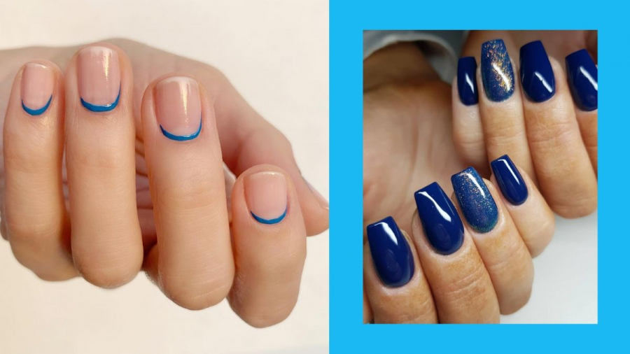 Bạn có thể chọn kiểu vẽ khóe tay màu xanh đơn giản tinh tế cũng có thể chọn bộ full classic blue cực 