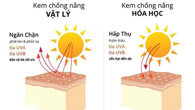 Sự khác nhau giữa kem chống nắng vật lý và hóa học.
