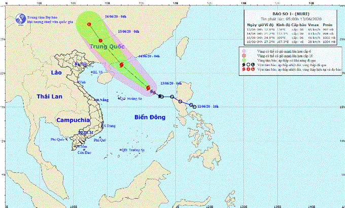 Hướng di chuyển của bão (Nguồn: nchmf.gov.vn)