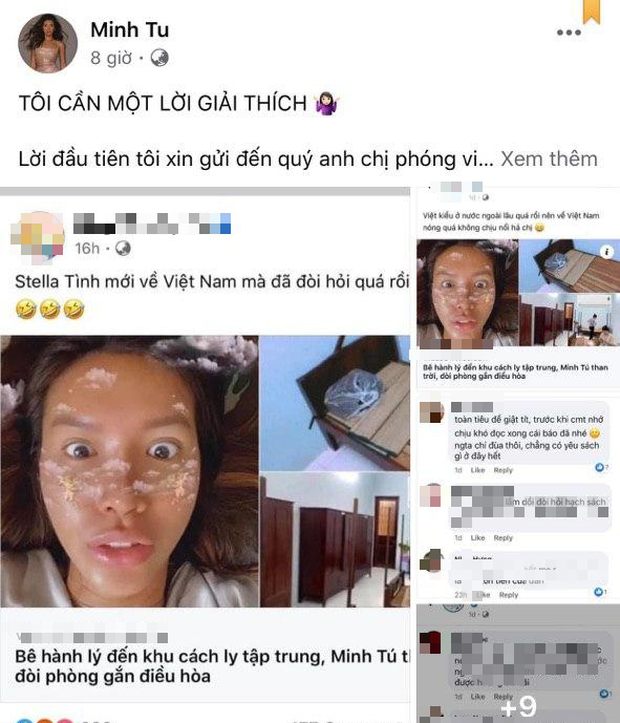 Mới đây, Minh Tú đăng đàn thể hiện rõ sự bức xúc khi bị xuyên tạc sự thật về quá trình đi cách ly. Một trang đã sử dụng hình ảnh của nữ siêu mẫu để cố ý đưa tin bịa đặt, khiến nhiều người cho rằng cô làm cao đòi hỏi đổi phòng điều hoà và than vãn khi đi cách ly. Minh Tú khẳng định: