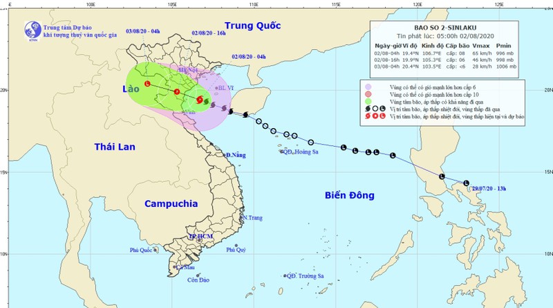 Hướng đi của bão số 2