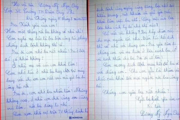 Bức thư của bé Qúy gửi cho cha mình đang làm việc trong khu cách ly