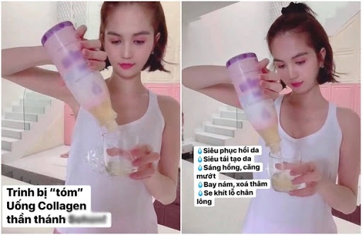 Ngọc Trinh chia sẻ việc uống collagen mỗi ngày trên mạng xã hội.