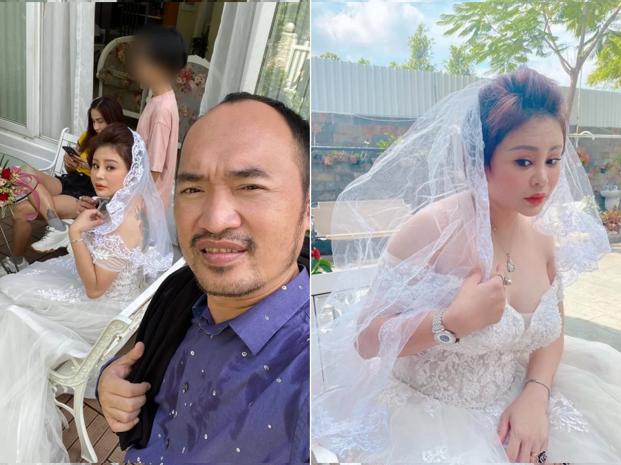 Mới đây, Lê Giang khoe hình ảnh mặc váy cưới, một trong những khoảnh khắc hiếm hoi khiến khán giả bất ngờ. Cô viết: 