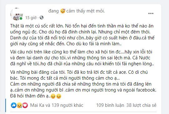 Chi Hoa lên tiếng đính chính