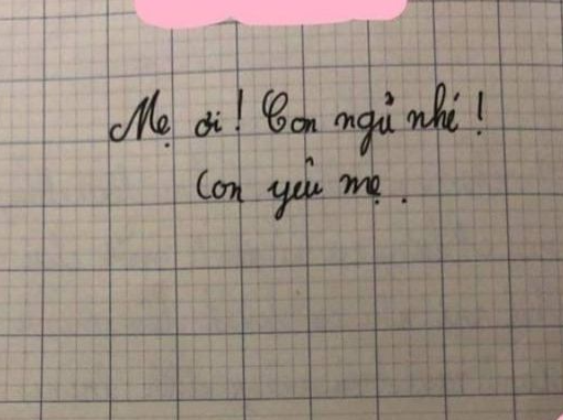 Những dòng chữ cuối cùng của em bé thiên thần gửi mẹ trước khi chìm vào giấc ngủ ngàn thu. (Ảnh: PTTBVN).