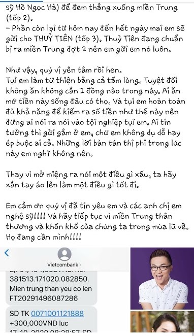 Bài chia sẻ Trấn Thành đăng công khai trên trang cá nhân. Anh nói chi tiết rành mạch cách dùng số tiền cứu trợ.