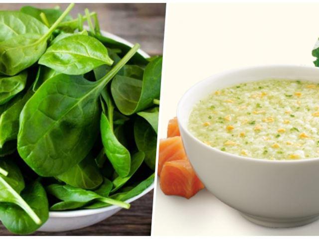 Cháo cá hồi với cải bó xôi
