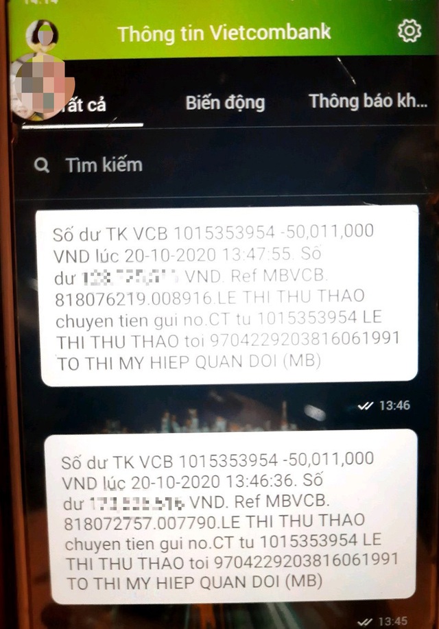 Tiền ủng hộ trong tài khoản chị Thảo bị kẻ xấu trục lợi 100 triệu đồng