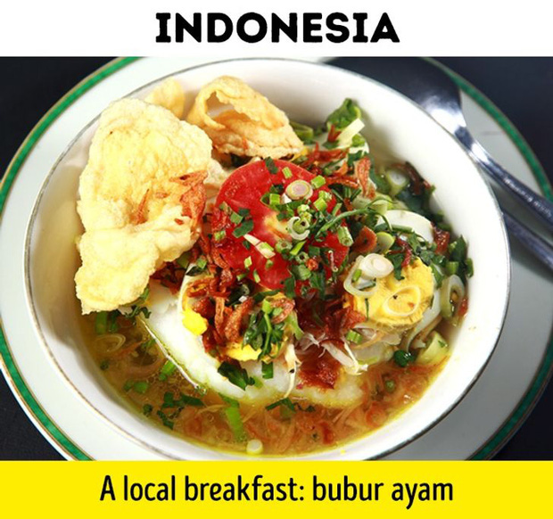 Indonesia - Một tô Bubur ayam, món ăn đặc sản trứ danh của đất nước này và gần tương tự như cháo gà ở Việt Nam.  
