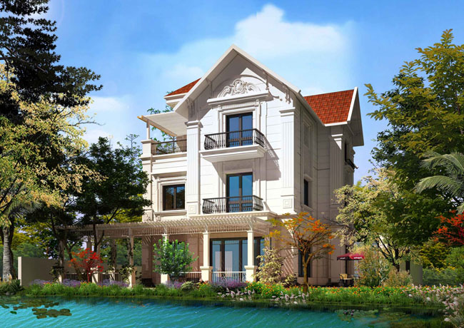 Nhà gần hồ nước, có nhiều cây xanh tốt về mặt phong thủy