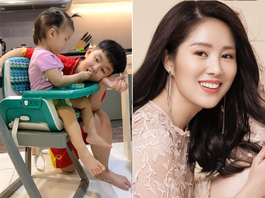 Lê Phương chia sẻ khoảnh khắc chứng kiến 2 con chăm sóc nhau. Cà Pháo 8 tuổi nhưng đã ra dáng đàn anh lớn cưng chiều em Bông 1 tuổi: