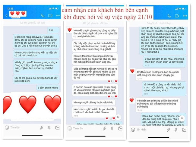 Cảm nhận của khách bàn bên khi được hỏi về sự việc ngày 21/10.