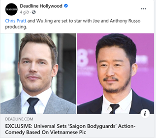 Chris Pratt (trái) và Ngô Kinh (phải) đóng chính bản remake
