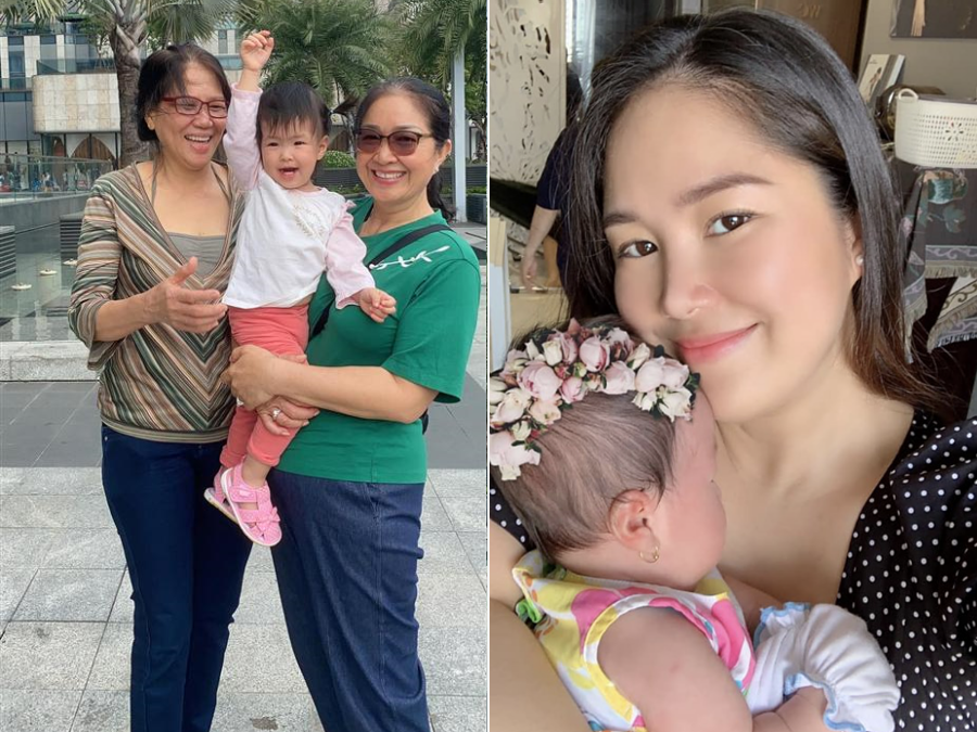 Mới đây, Lê Phương hạnh phúc chia sẻ hình ảnh con gái trong vòng tay của bà nội và bà ngoại. Cô viết: 