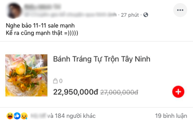 Bịch bánh tránh trộn Tây Ninh giảm giá từ 27 triệu đồng xuống còn gần 23 triệu. Cỡ này thì dám mua.