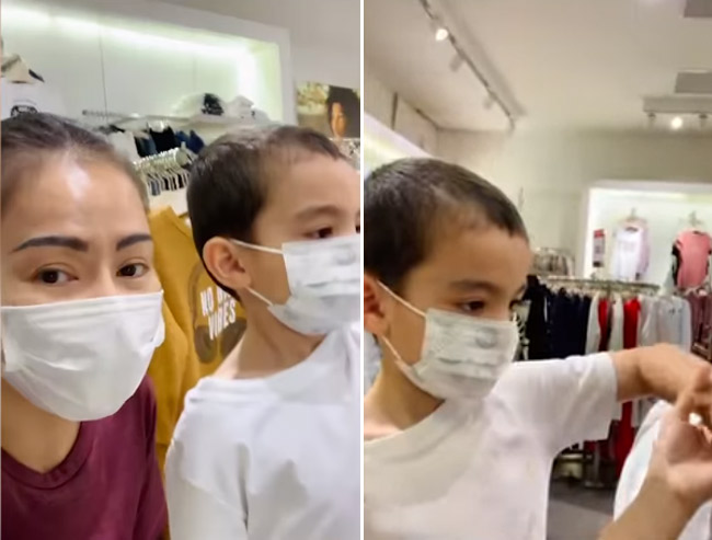 Thu Minh và con trai mua sắm quần áo