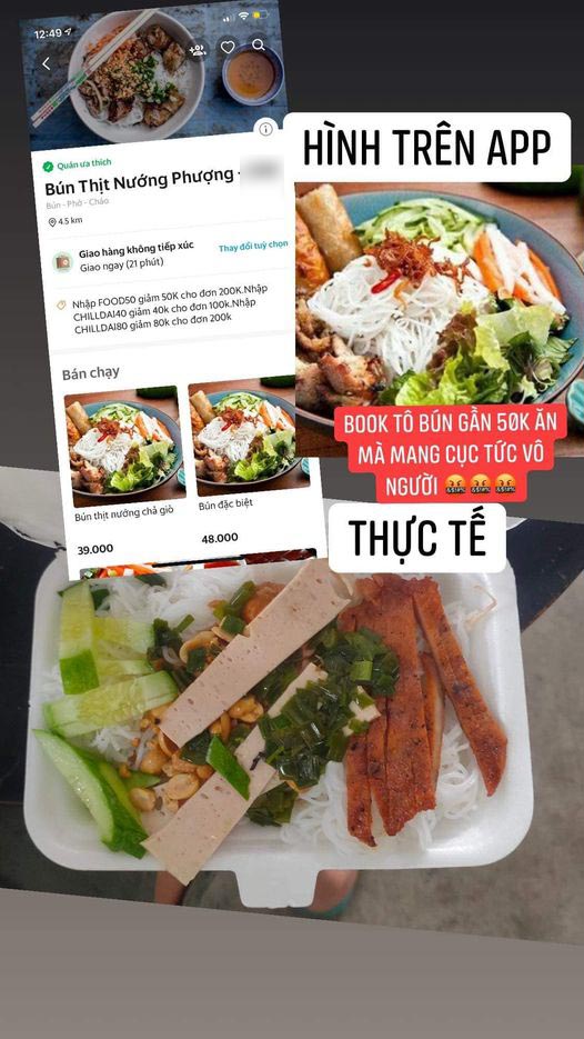 Hình ảnh suất ăn một trời một vực mà cô gái nhận được