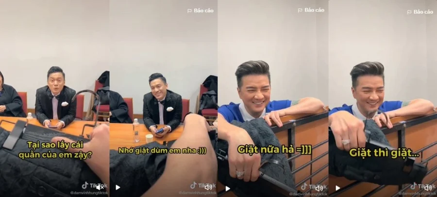 Mới đây, Đàm Vĩnh Hưng và Lam Trường cùng xuất hiện trong một đoạn video. Theo đó, Đàm Vĩnh Hưng lôi ra một chiếc quần và bảo là của Lam Trường để quên. Lúc đầu Lam Trường còn chưa hiểu chuyện gì nhưng sau đó cũng nhanh chóng bắt nhịp trò đùa của đàn anh. Khi Đàm Vĩnh Hưng chọc ghẹo: “Cái này (chiếc quần) bữa em để quên ở nhà anh đó”, Lam Trường hài hước đáp lại: “Nhớ giặt giùm em nha!”. Cuối clip, Mr Đàm lém lỉnh chấp nhận lời nhờ vả của người em kèm cái nháy mắt: “Được rồi, giặt thì giặt”. Clip khiến fan được trận cười nghiêng ngả.